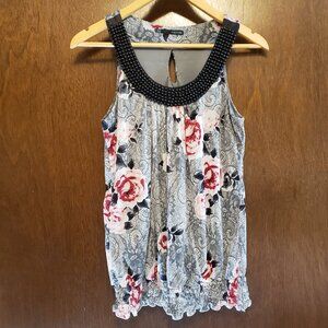 Maurices Rose and Lace Print Beaded Sleeveless Blouse